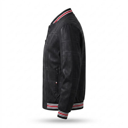 Lederjacken Outlet24 - Rodom | Karierte Gerippte Lederjacke Herren