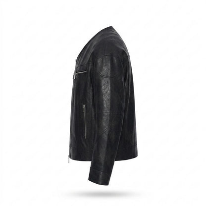 Lederjacken Outlet24 - Rivos | Kragenlose Gesteppte Lederjacke Herren