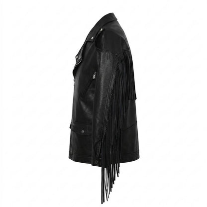 Lederjacken Outlet24 - Aldan | Fransenbesetzt Asymmetrisch Lederjacke Unisex