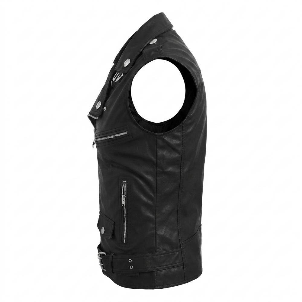 Lederjacken Outlet24 - Rupok | Asymmetrische Ärmellose Lederjacke Herren
