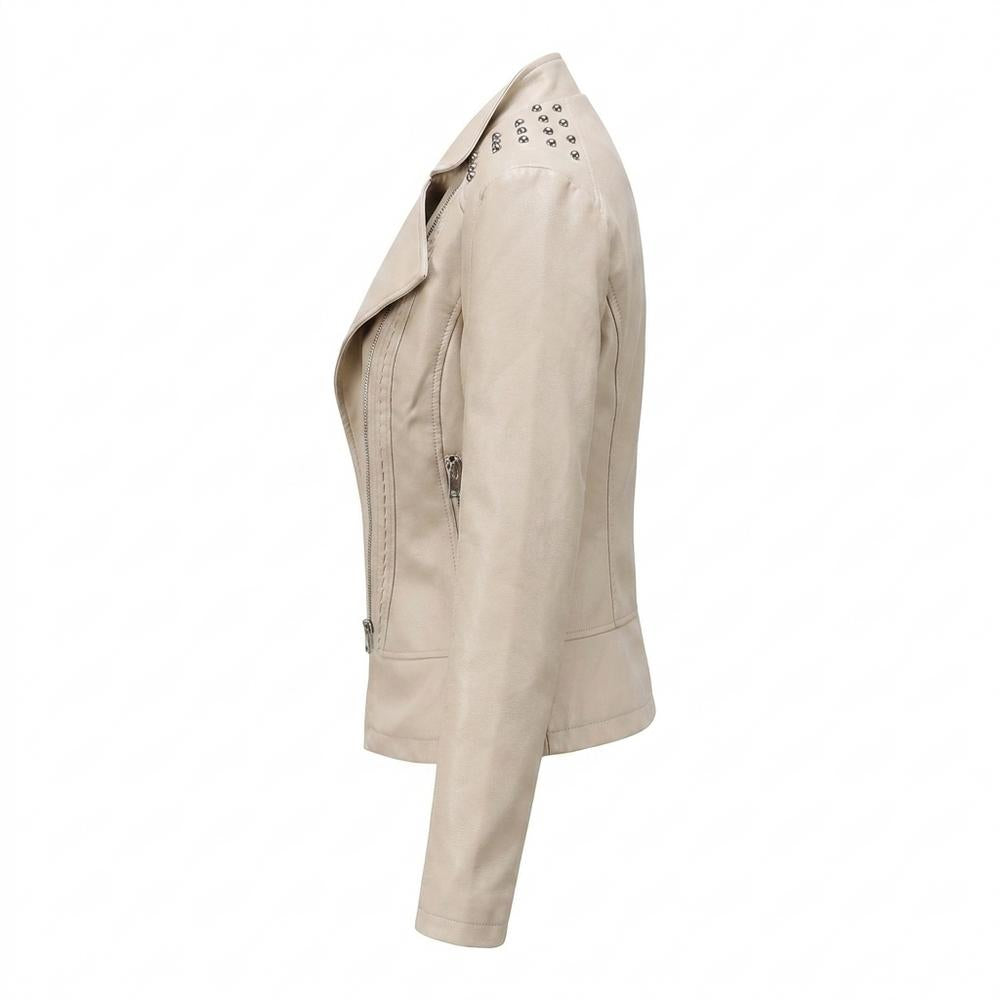 Lederjacken Outlet24 - Dugem | Nietenbesetzt Asymmetrisch Lederjacke Damen