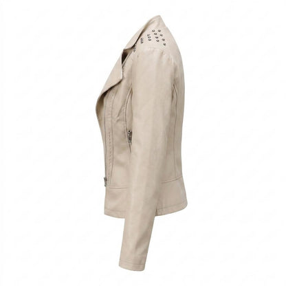Lederjacken Outlet24 - Dugem | Nietenbesetzt Asymmetrisch Lederjacke Damen