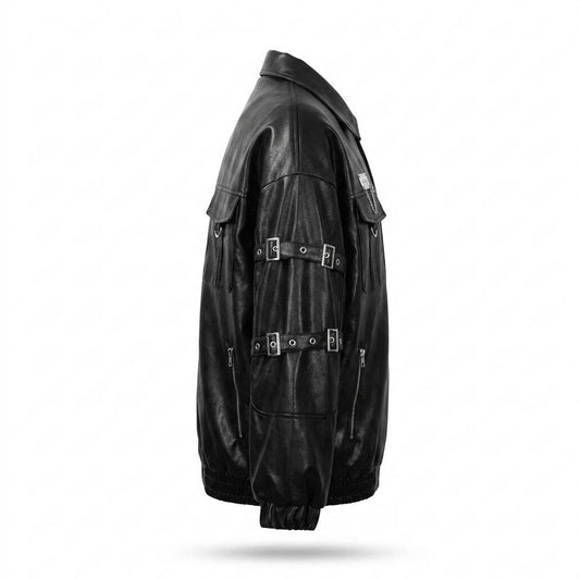 Lederjacken Outlet24 - Almel | Oversized Riemenverziert Lederjacke Unisex