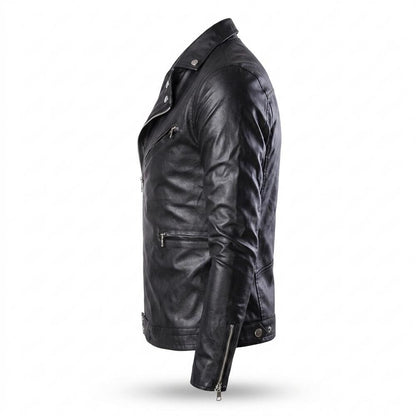 Lederjacken Outlet24 - Eavek | Taillierte Asymmetrische Lederjacke Herren