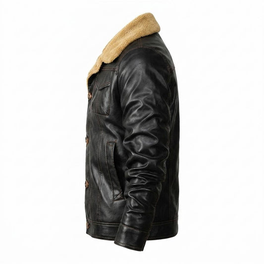 Lederjacken Outlet24 - Yumuk | Gefüttert Geknöpft Lederjacke Herren