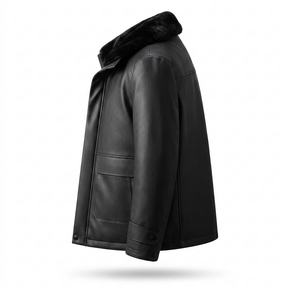 Lederjacken Outlet24 - Vufod | Gefütterte Geknöpfte Lederjacke Herren