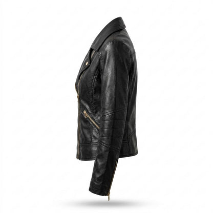 Lederjacken Outlet24 - Lotur | Asymmetrisch Gesteppt Lederjacke Damen