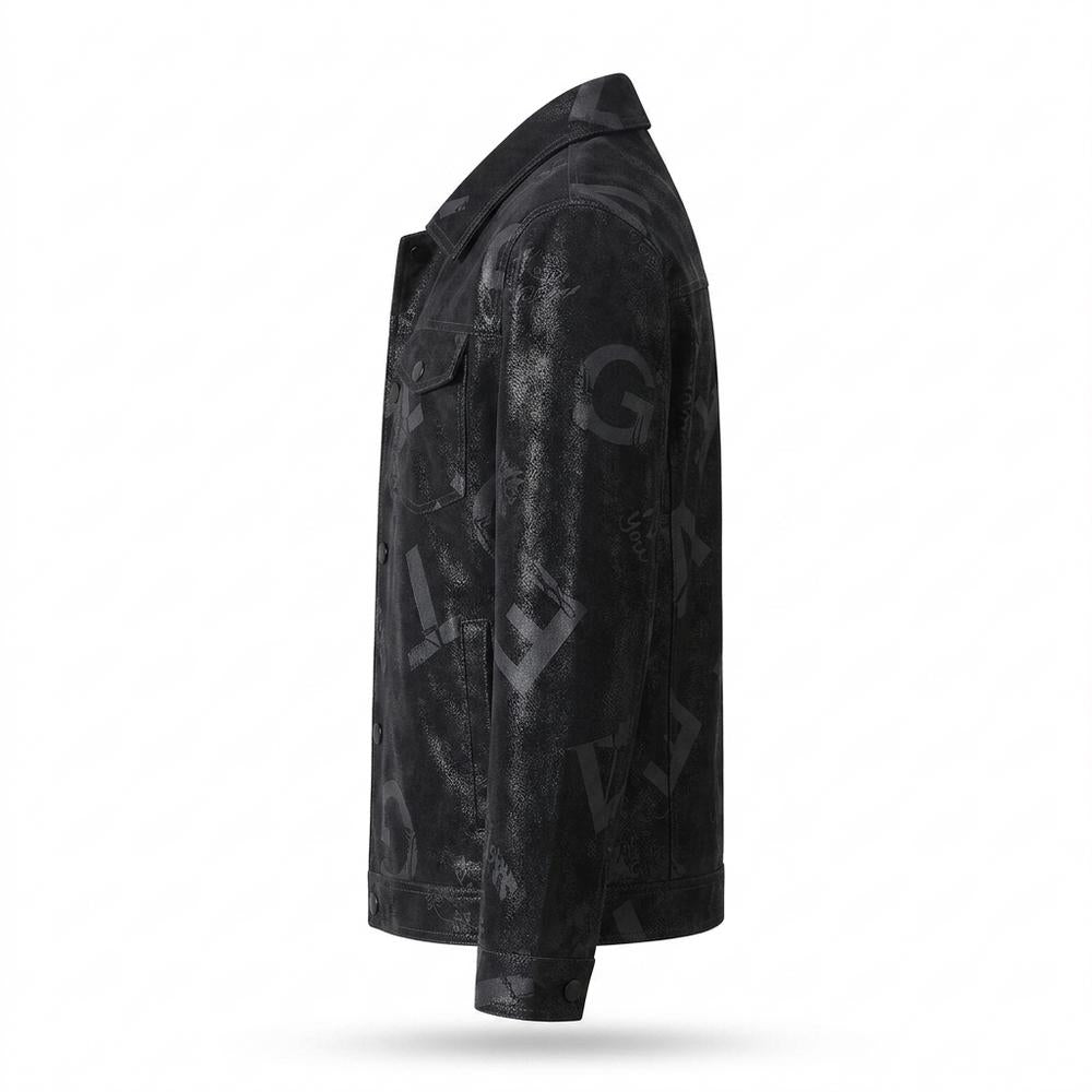 Lederjacken Outlet24 - Muvom | Bedruckt Strukturiert Lederjacke Herren