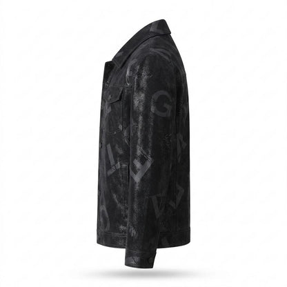 Lederjacken Outlet24 - Muvom | Bedruckt Strukturiert Lederjacke Herren