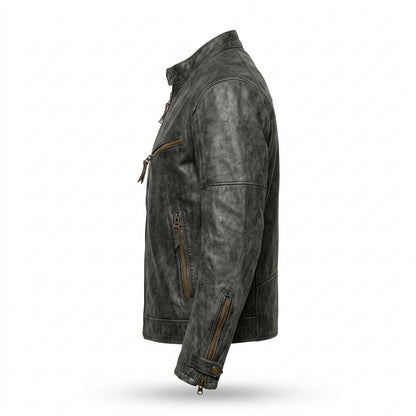 Lederjacken Outlet24 - Taril | Strukturiert Stehkragen Lederjacke Herren