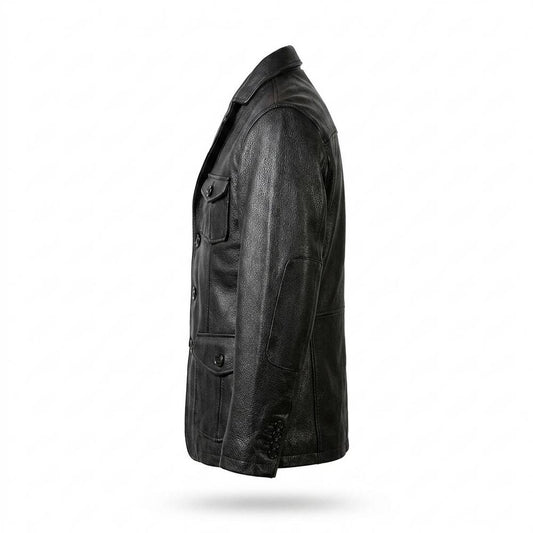 Lederjacken Outlet24 - Calal | Genarbte Geknöpfte Lederjacke Herren