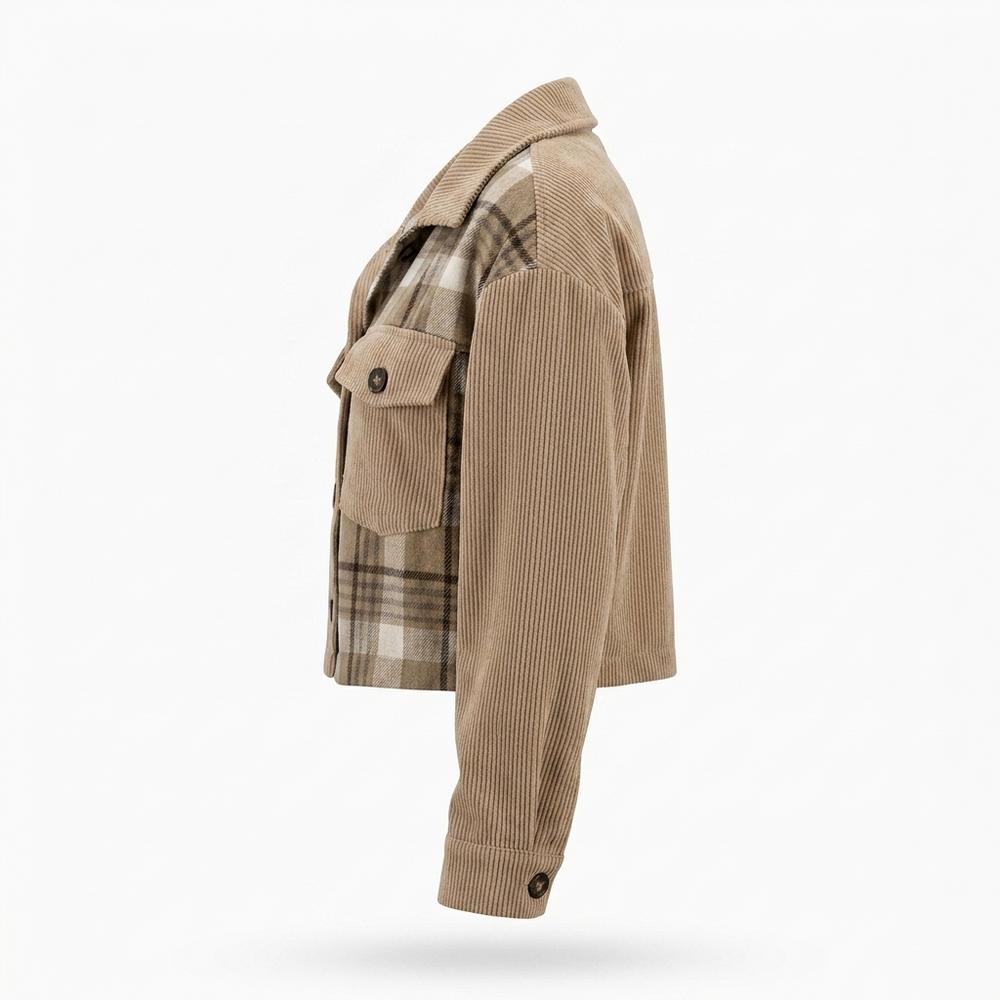 Lederjacken Outlet24 - Aifir | Gerippte Karierte Jacke Damen