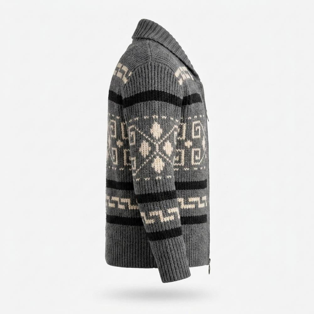 Lederjacken Outlet24 - Dogem | Gemustert Gestrickt Strickjacke Herren