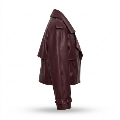Lederjacken Outlet24 - Yewel | Weit Geschnittene Breit-Kragige Lederjacke Damen