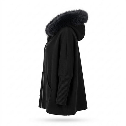 Lederjacken Outlet24 - Aikak | Ponchoartige Fellbesetzte Jacke Damen