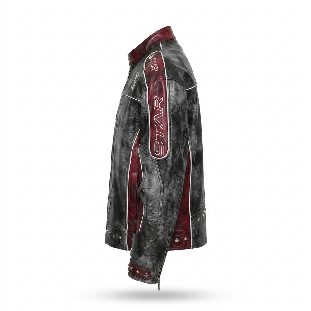 Lederjacken Outlet24 - Kakum | Zweifarbige Bestickte Lederjacke Herren