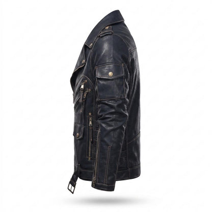 Lederjacken Outlet24 - Talin | Asymmetrisch Gegürtelt Lederjacke Herren