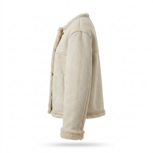 Lederjacken Outlet24 - Dahuk | Gefütterte Kragenlose Wildleder-Jacke Damen
