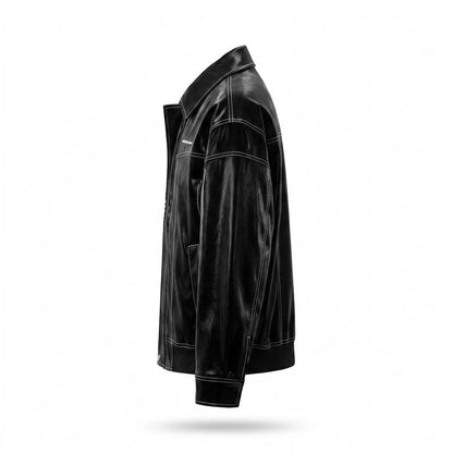 Lederjacken Outlet24 - Kehom | Glänzend Kontrastgesteppt Lederjacke Unisex