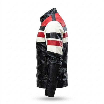 Lederjacken Outlet24 - Civom | Gestreift Tailliert Lederjacke Herren