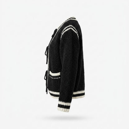 Lederjacken Outlet24 - Linun | Strukturierte Kontrastierende Strickjacke Damen