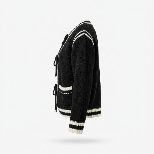 Lederjacken Outlet24 - Linun | Strukturierte Kontrastierende Strickjacke Damen
