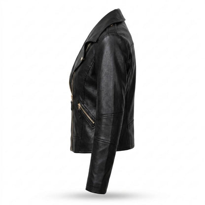 Lederjacken Outlet24 - Ronik | Asymmetrisch Tailliert Lederjacke Damen