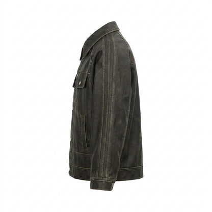 Lederjacken Outlet24 - Vosal | Gewaschene Geknöpfte Lederjacke Unisex
