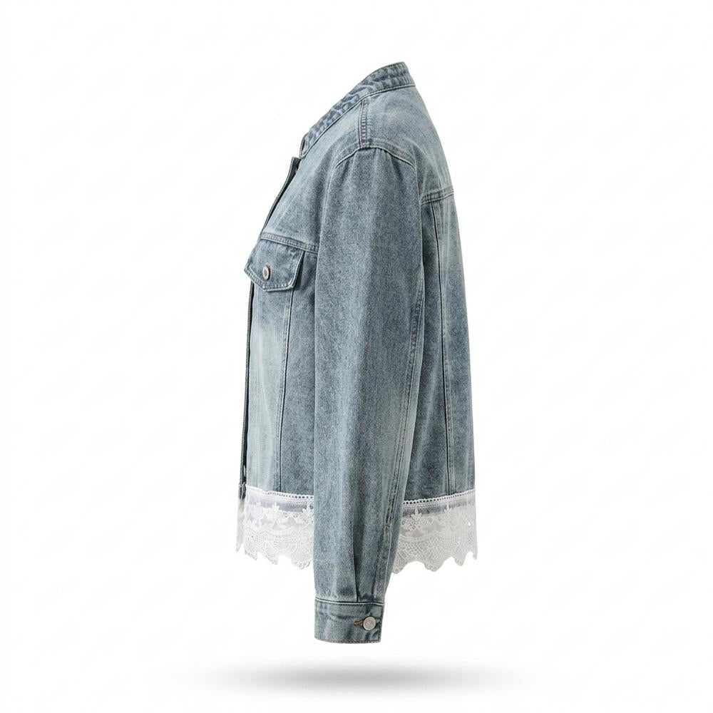Lederjacken Outlet24 - Vafer | Kragenlos Spitzenbesetzt Jacke Damen