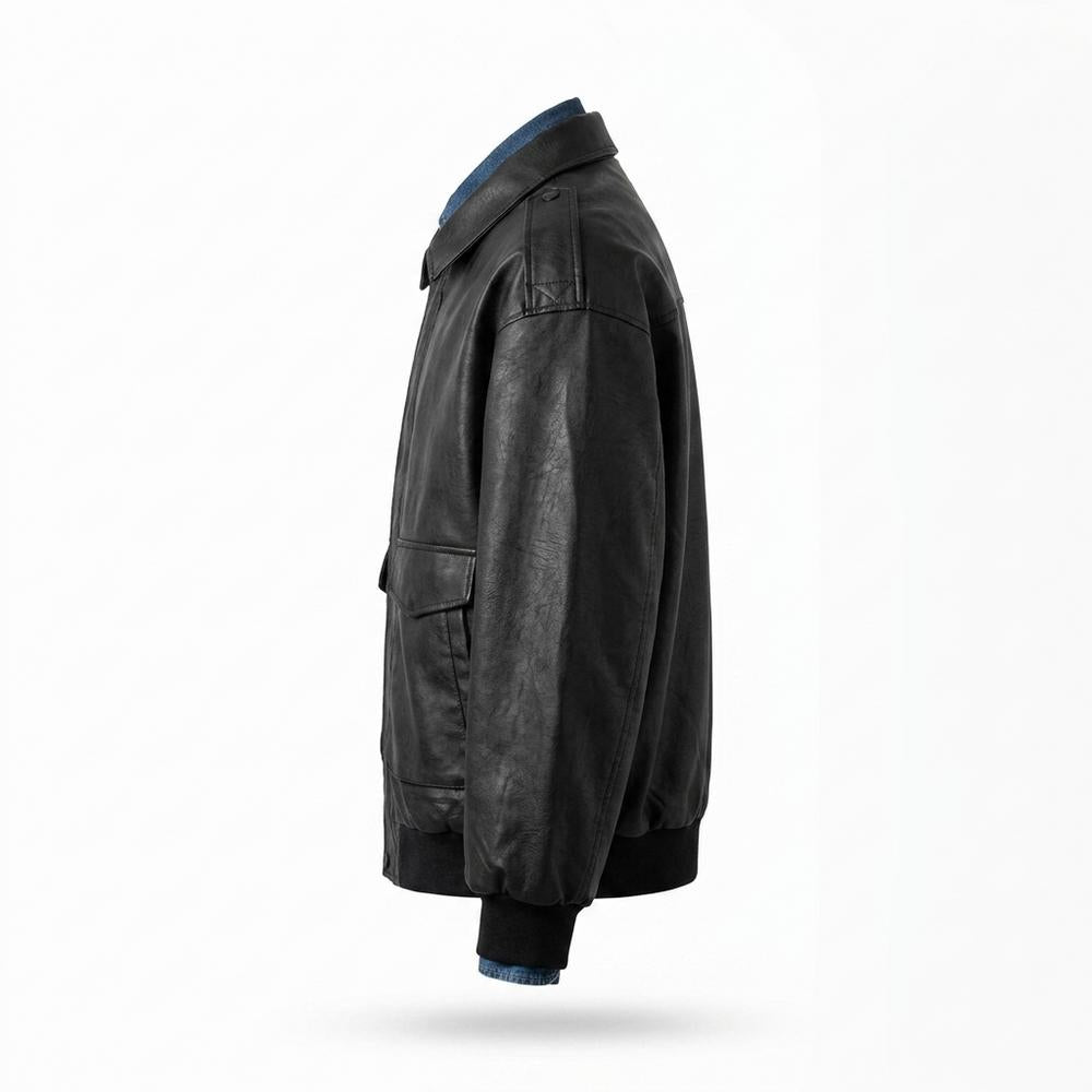 Lederjacken Outlet24 - Vevan | Gefütterte Gerippte Lederjacke Herren